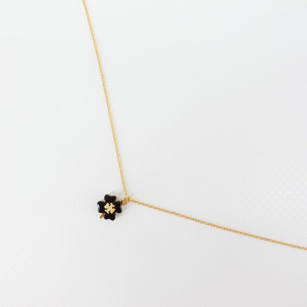 Tory Burch Resin Clover Necklace Black OS - Picture 3 of 10